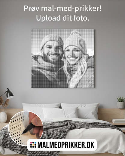 Malmedprikker eget foto lærred på væg med par på skiferie