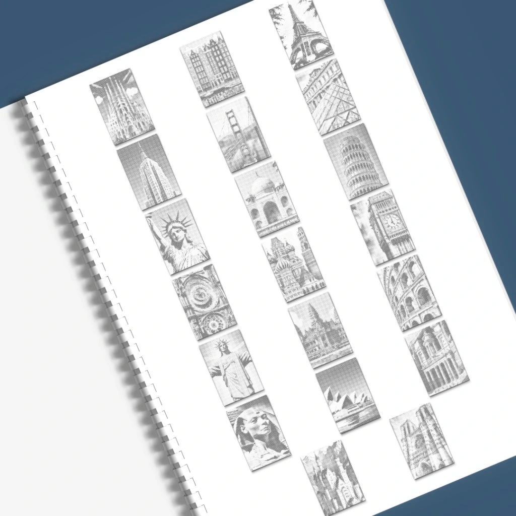 Mal-med-prikker Malebog - Verdens Bygninger - Køb 3 betalt for 2 - rabat fratrækkes ved kassen.